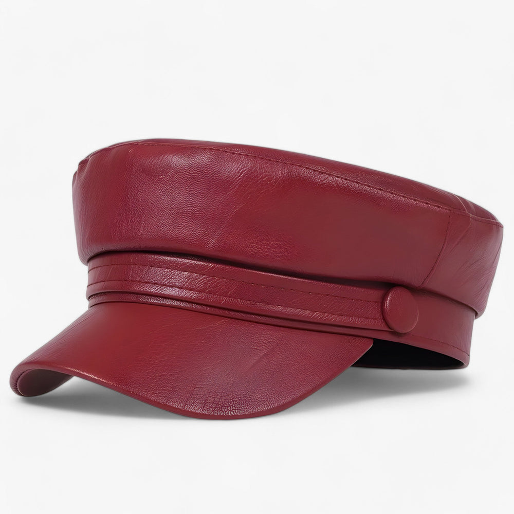 Octagonal Leather Flat Cap – Unisex, PU Leather & Adjustable Newsboy Fit