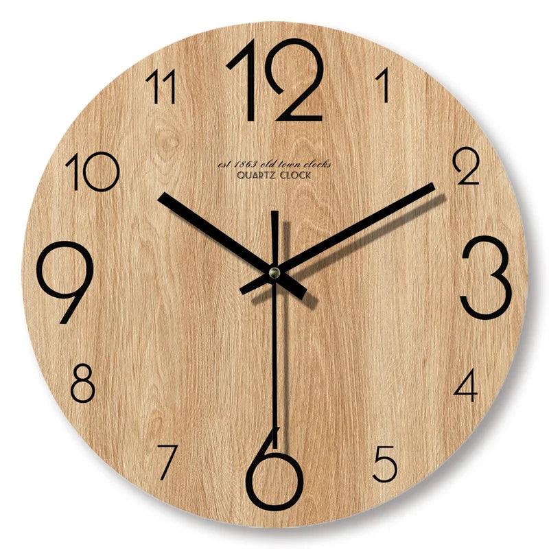 Wood-Look Wall Clock – Silent Quartz Movement, 30cm Diameter & Scandinavian Design