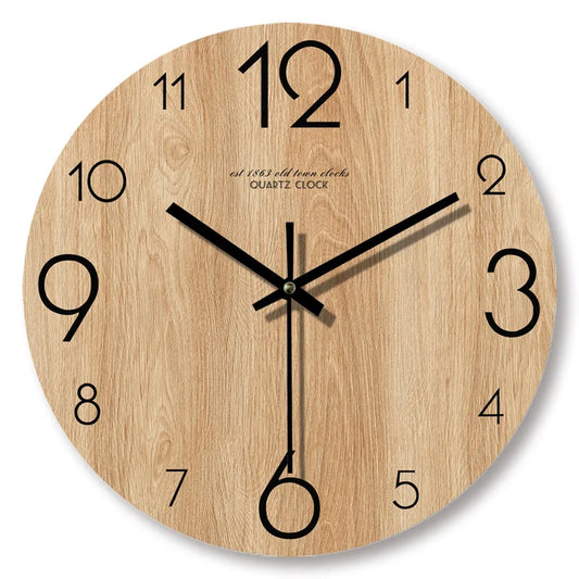 Wood-Look Wall Clock – Silent Quartz Movement, 30cm Diameter & Scandinavian Design