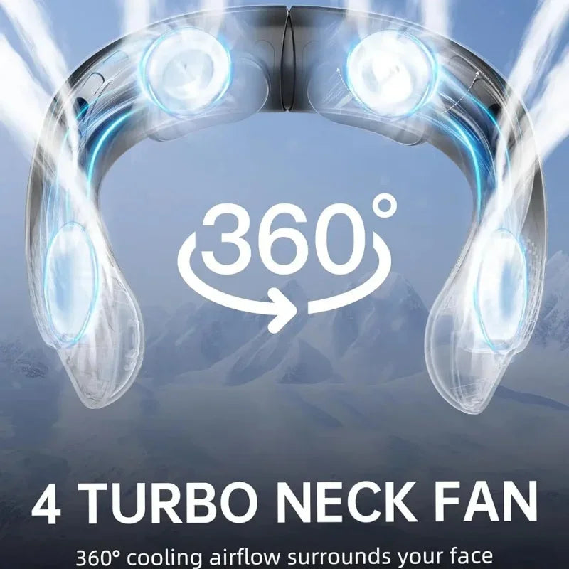 Bladeless Neck Fan – 3 Speeds, 4000mAh Battery & LCD Display