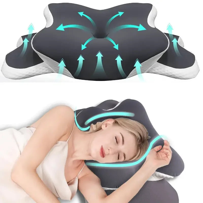 Ergonomic Memory Foam Neck Pillow – Butterfly Shape, Dual Height & Washable Cover