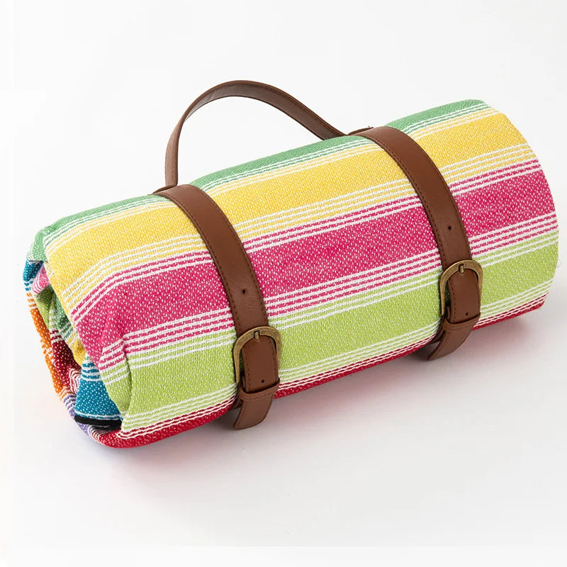 Waterproof Picnic Blanket – PEVA Backing, Foam Padded & Leather Carry Strap