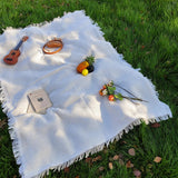 Cotton Picnic Blanket 130×150cm – Fringed Boho Design, Soft & Foldable