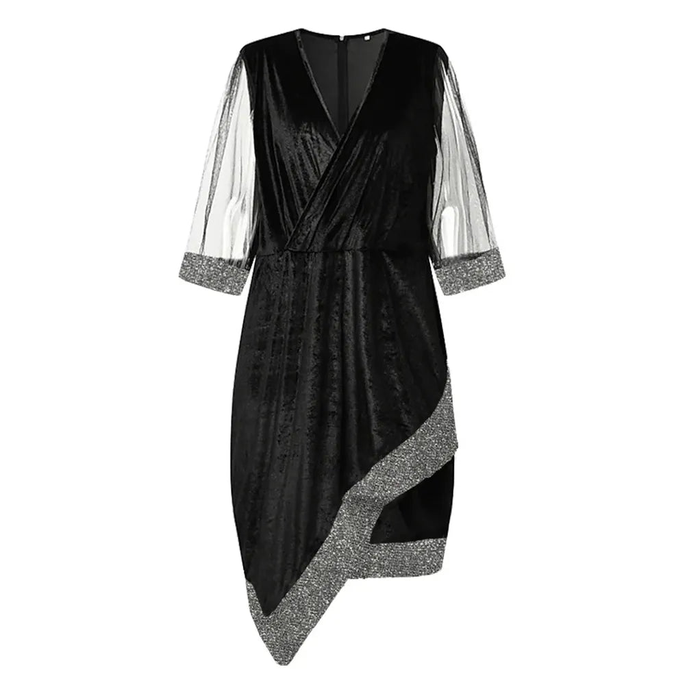 Chic Plus-Size Fall Party Dress - Elegant Autumn Evening Wear for Curvy Women
