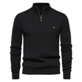 Men's cotton knit sweater with zipper & stand-up collar – Ardel