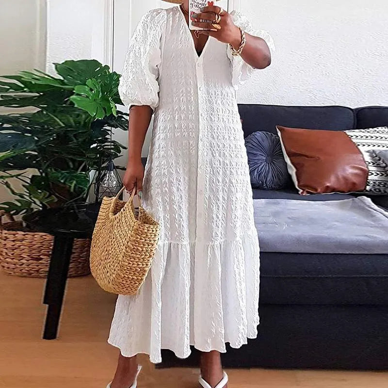 Plus-Size V-Neck Maxi Dress - Elegant & Flattering Sexy Evening Wear