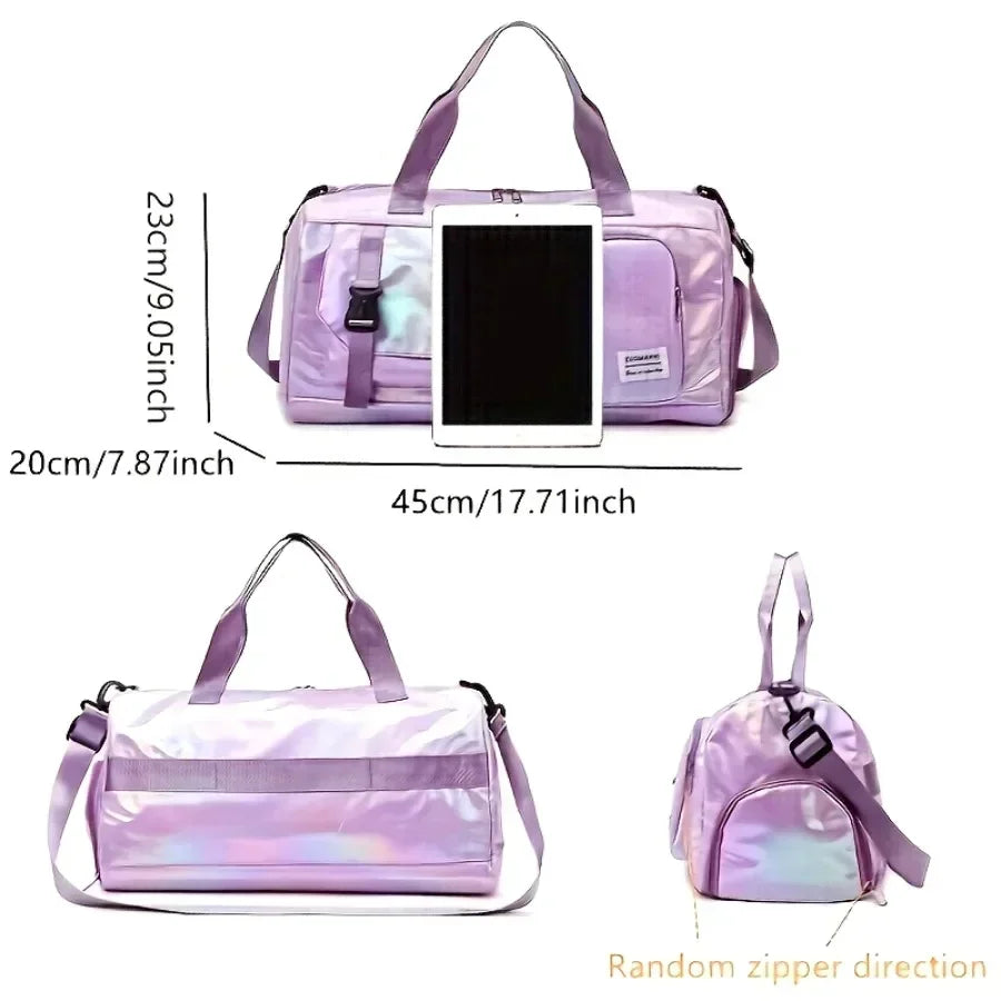Holographic Gym Duffel Bag – Nylon, Shoe Compartment & Adjustable Strap
