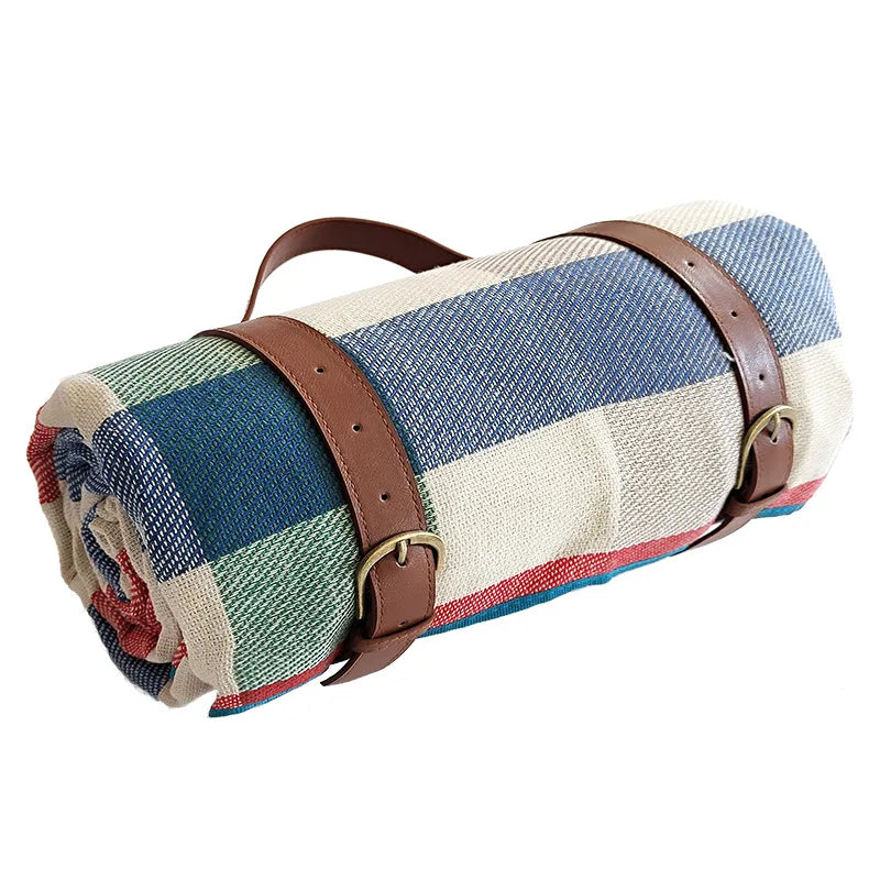 Waterproof Picnic Blanket – PEVA Backing, Foam Padded & Leather Carry Strap