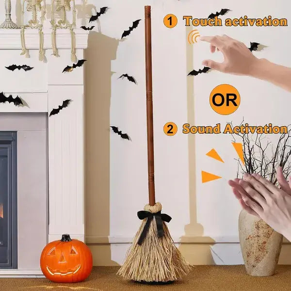 Schwebender Hexenbesen – Interaktives, Geräusch- und Berührungsreaktives Deko-Element für Halloween