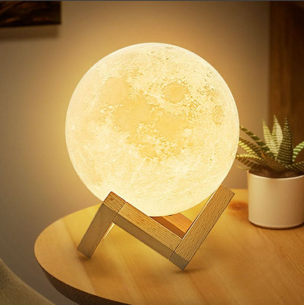 Rechargeable LED Moon Lamp – 16 Colors, Remote & Touch Control, USB with Wood Stand