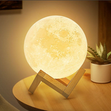 Rechargeable LED Moon Lamp – 16 Colors, Remote & Touch Control, USB with Wood Stand