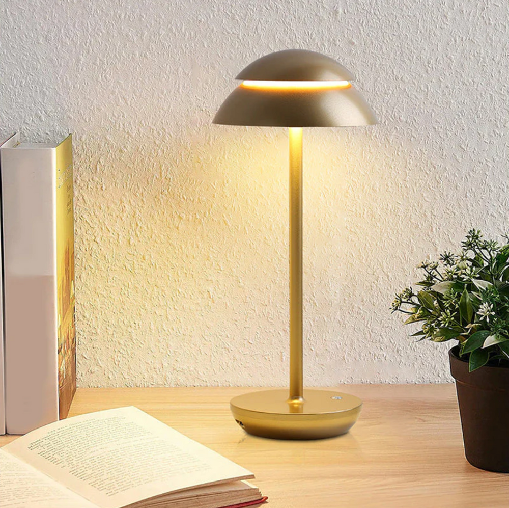 Cordless LED Mushroom Table Lamp – Touch Dimmer, Rechargeable Battery, Warm Ambient Light