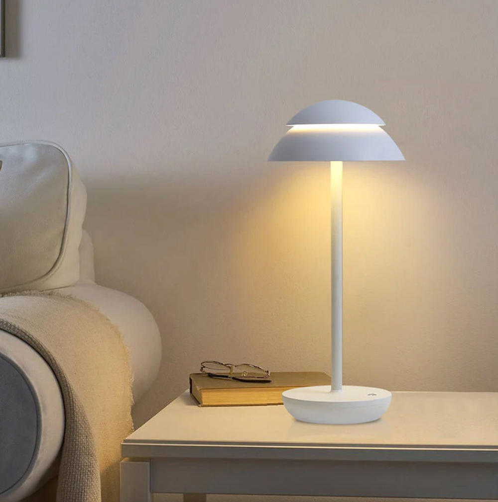 Cordless LED Mushroom Table Lamp – Touch Dimmer, Rechargeable Battery, Warm Ambient Light
