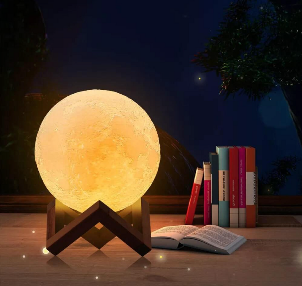 Rechargeable LED Moon Lamp – 16 Colors, Remote & Touch Control, USB with Wood Stand