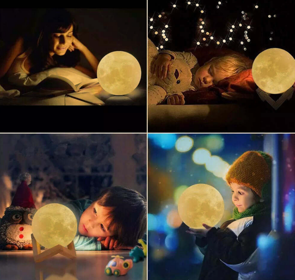 Rechargeable LED Moon Lamp – 16 Colors, Remote & Touch Control, USB with Wood Stand