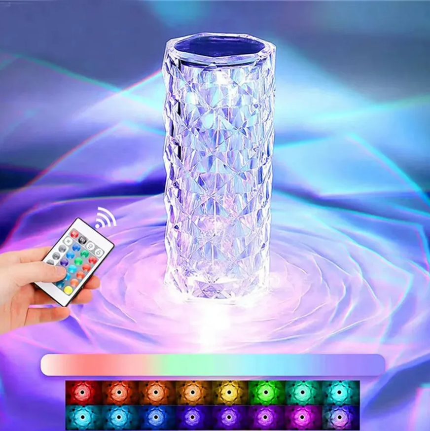 LED Crystal Table Lamp – 16 Colors, Touch & Remote Control, Rechargeable 21×9cm