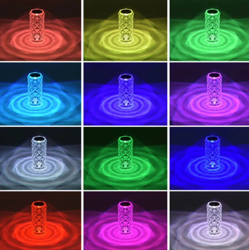 LED Crystal Table Lamp – 16 Colors, Touch & Remote Control, Rechargeable 21×9cm