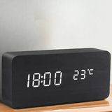 Voice-Activated LED Wooden Clock – Time & Temperature Display, USB or Battery & Auto Shut-Off