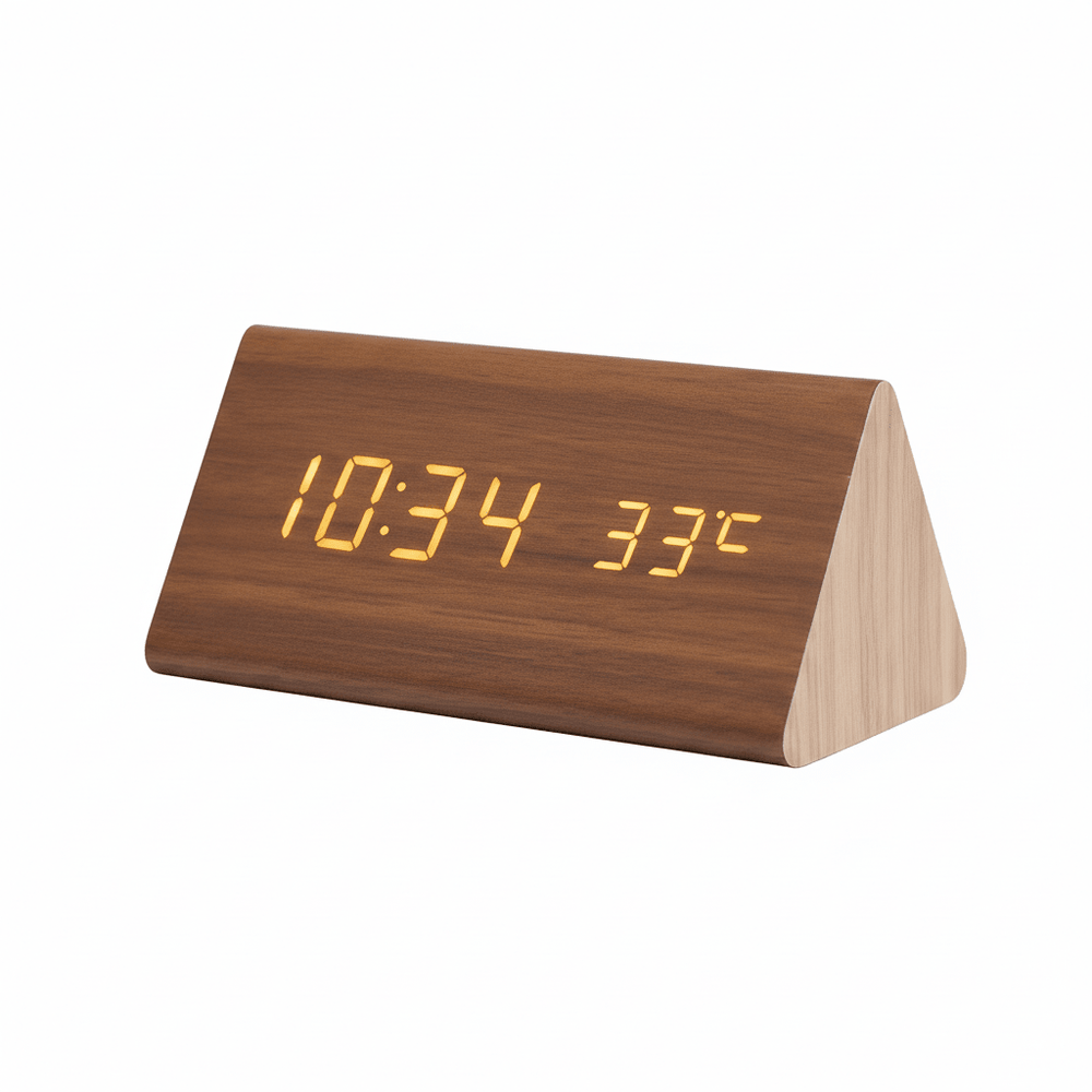 Voice-Activated LED Wooden Clock – Time & Temperature Display, USB or Battery & Auto Shut-Off