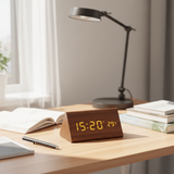 Voice-Activated LED Wooden Clock – Time & Temperature Display, USB or Battery & Auto Shut-Off