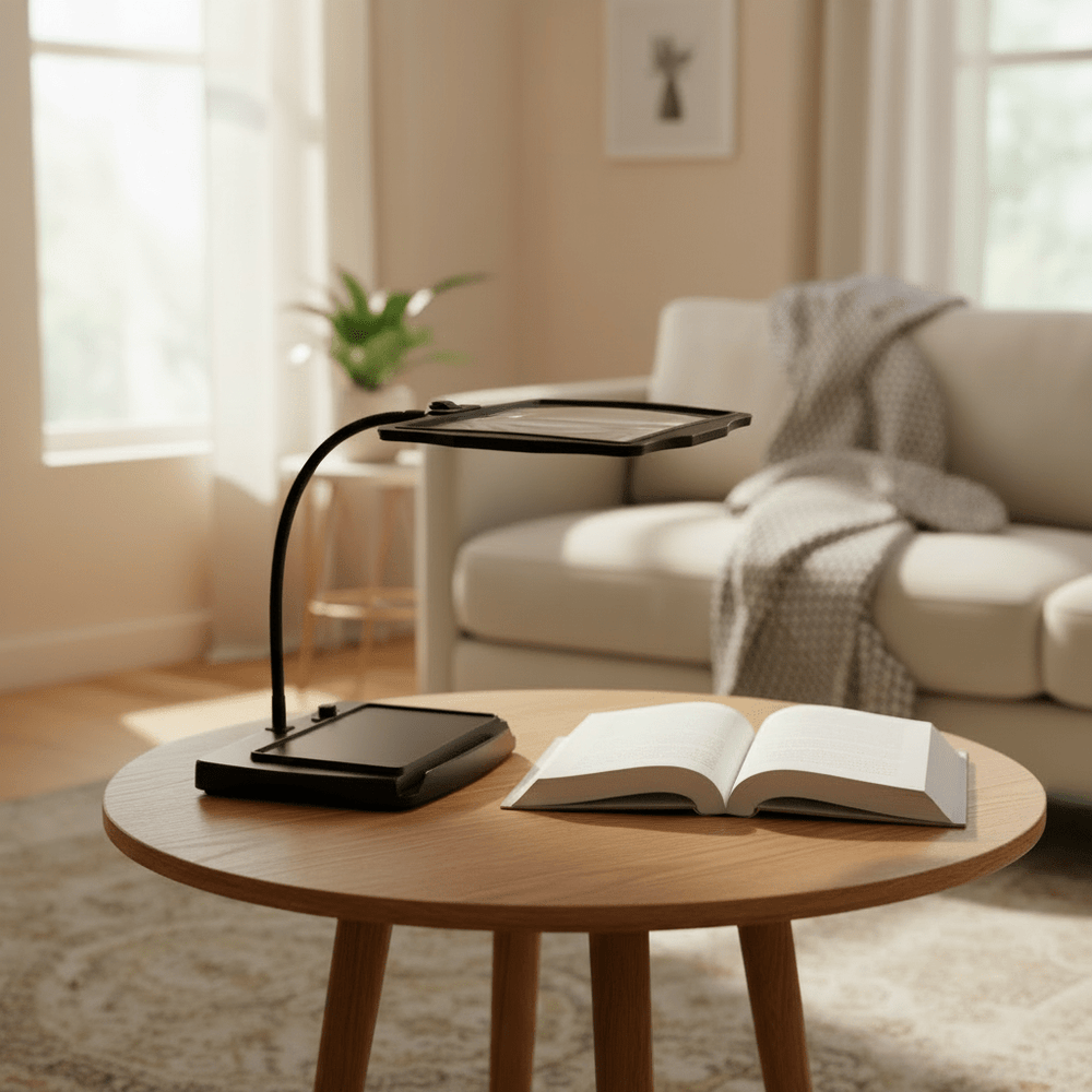 Optimized Product Title: "LED Tischlupenlampe mit Freihand-Funktion – Ideal zum Lesen, Basteln und Präzisionsarbeiten" 

This title includes relevant keywords while providing a clear description of the product's benefits and uses.