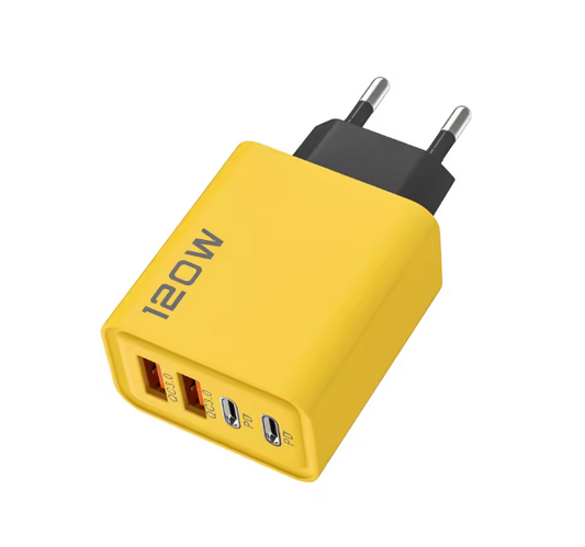 4-Port USB Fast Charger – 120W, 2× USB-C PD & 2× USB-A QC3.0, EU Plug