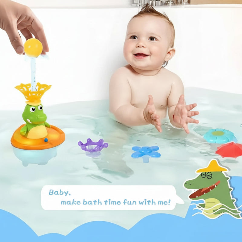 Crocodile Bath Toy with LED Light – Water Fountain, 4 Spray Heads & 360° Rotation
