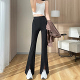 Plus-Size Black Flared Pants with Slit - Stylish Fall Edition for Women