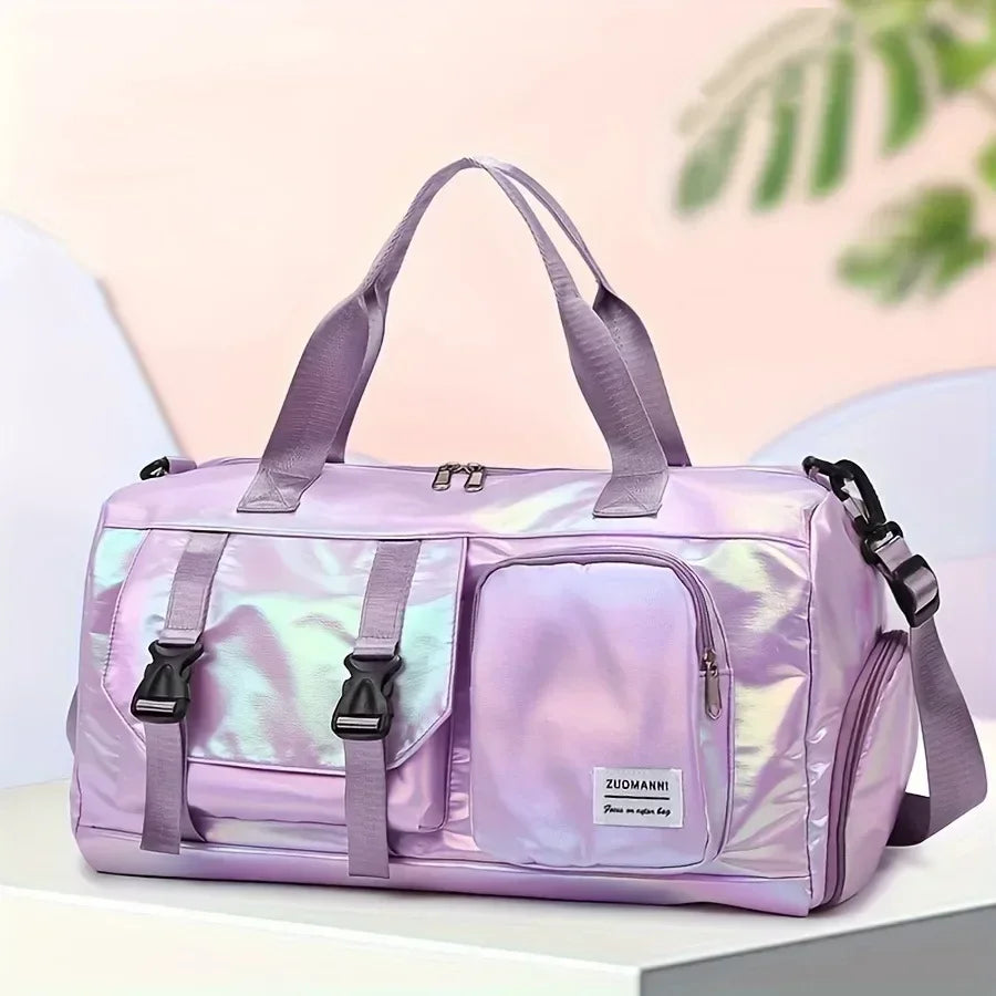 Holographic Gym Duffel Bag – Nylon, Shoe Compartment & Adjustable Strap
