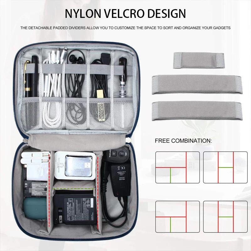 Travel Cable Organizer Bag – Water-Repellent Oxford, Dual-Layer Storage & 6 Colors
