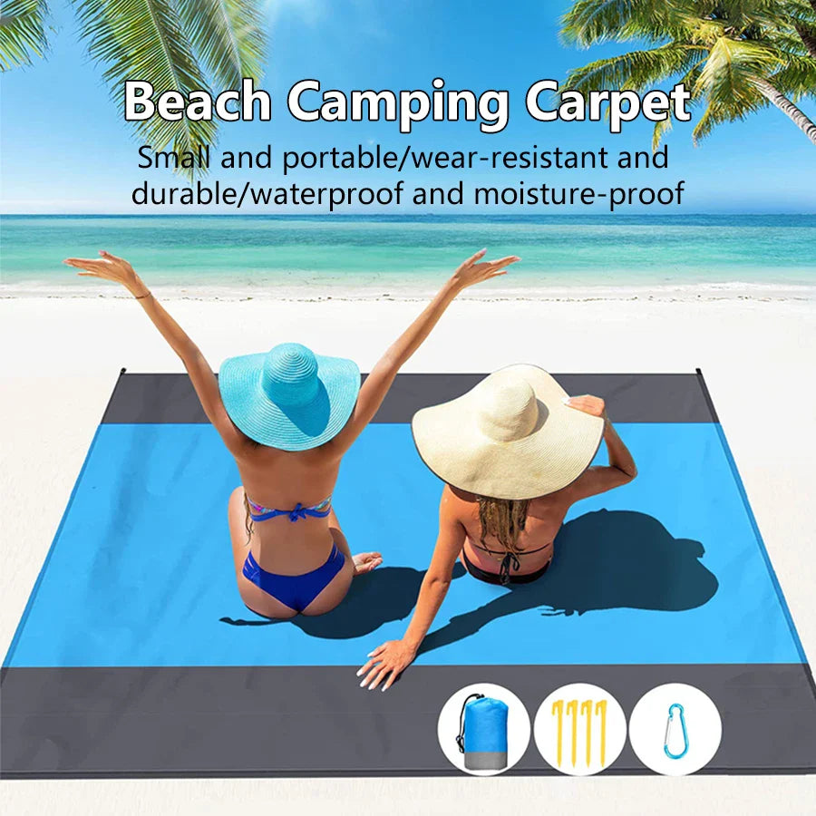 Sand-Free Beach Mat – Waterproof, 200×210 cm & Carry Bag with Stakes