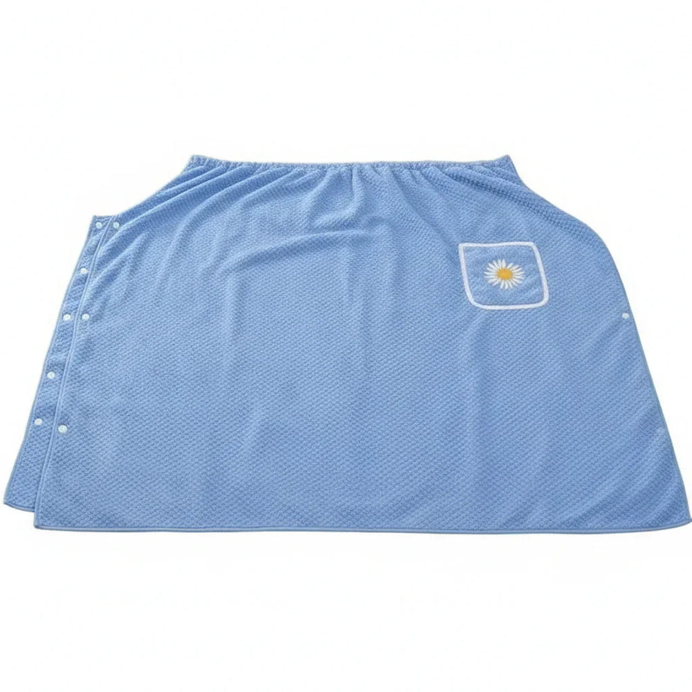 Women's Wearable Bath Towel Wrap – Quick-Dry Polyester, Adjustable Straps & Pocket