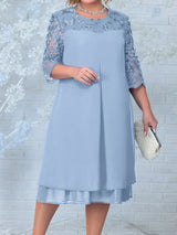 Plus Size Fall Embroidered Banquet Dress - Elegant Autumn Evening Wear