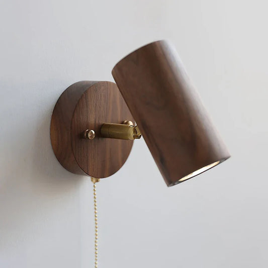 Wall Lamp – Walnut Wood, Brass Accents & Rotatable LED Spotlight