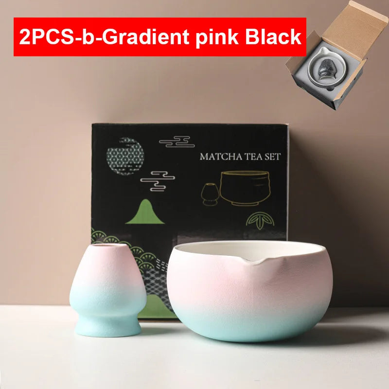Japanese Matcha Bowl Set Green 550ml Ceramic with Spout for Tea Ceremony