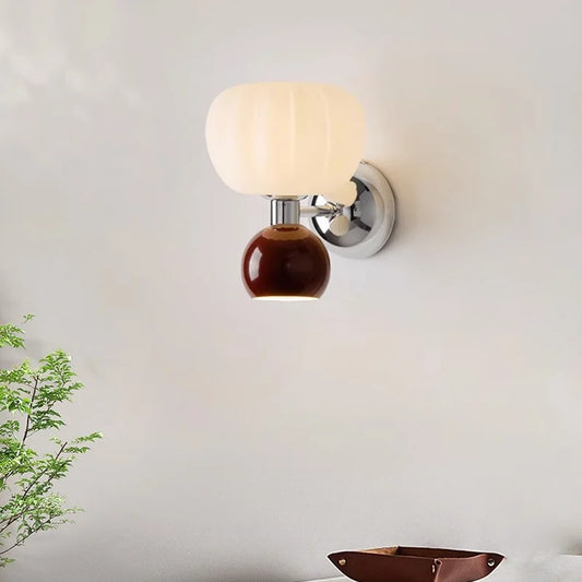 Wall Lamp – Nordic Pumpkin Design, Glass and Metal Frame & Modern Sconce Style