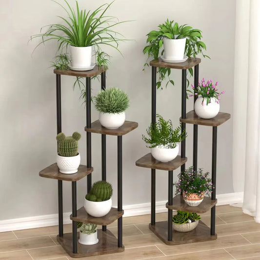 5-Tier Plant Stand – Metal Frame, Wooden Shelves & 33×20×106cm