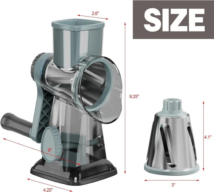 Enhanced Product Title: "Multifunctional Rotary Grater with 3 Interchangeable Drums - Versatile Kitchen Tool for Grating, Slicing, and Shredding" 

This title includes relevant keywords and provides a clearer description of the product's functionality, ma