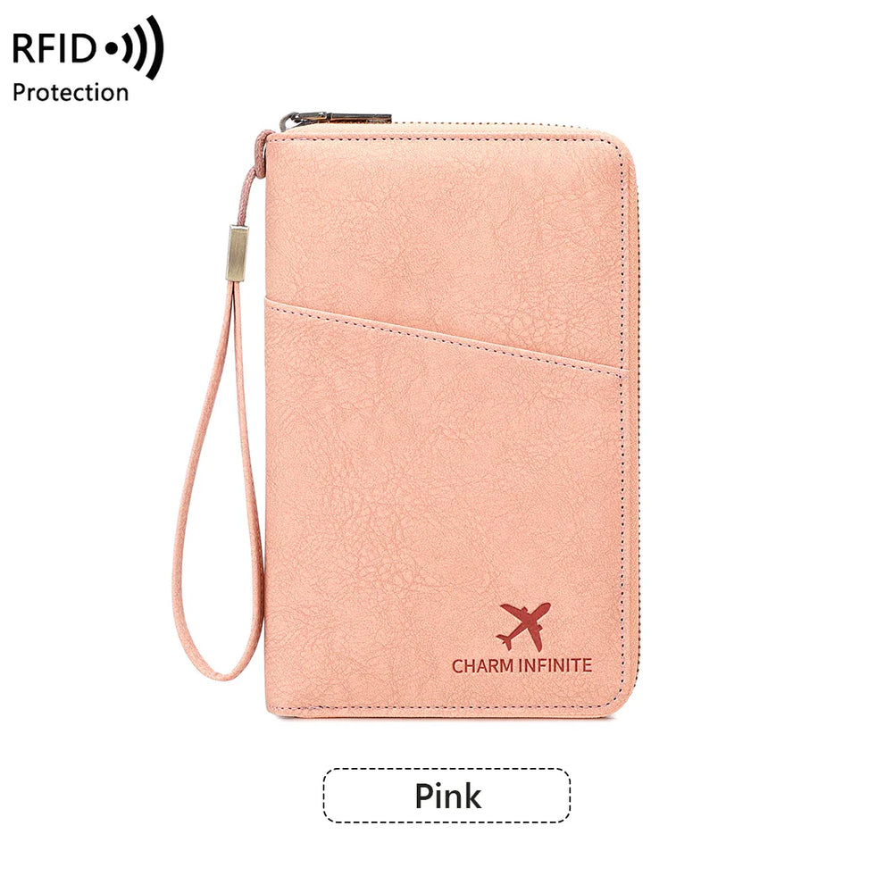 RFID Passport Organizer – Faux Leather, Holds 4 Passports & Zip Closure