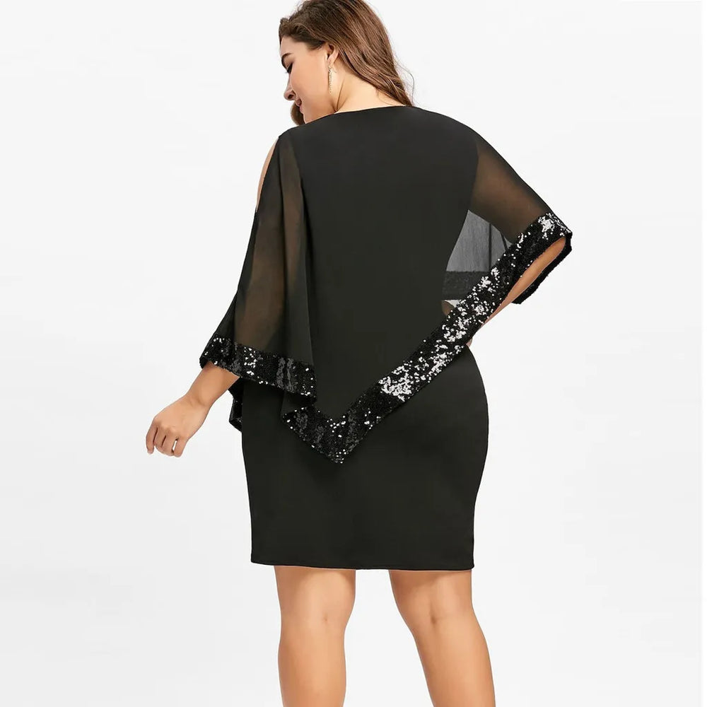 Elegant Plus-Size Sequined Fall Dress - Perfect for Special Occasions