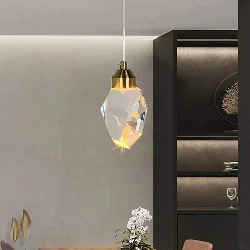 Crystal LED Pendant Light – Faceted K9 Shade, Gold Finish, Warm & Cool White