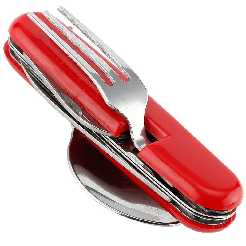 Optimized Product Title: **Multifunktionales Klappbares Campingbesteck – Gabel, Löffel, Messer & Flaschenöffner in Einem – Ideal für Outdoor-Aktivitäten und Reisen**
