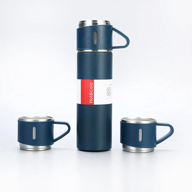 Optimized Product Title: **Thermoskanne Geschenkset mit 3 Bechern – Isolierflasche für warme & kalte Getränke, 500 ml, ideal für Reisen, Picknicks & Geschenke**