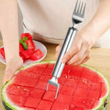 Stainless Steel Watermelon Cutter – Dual-Head Cuber & Fork, Food-Safe & Dishwasher-Safe