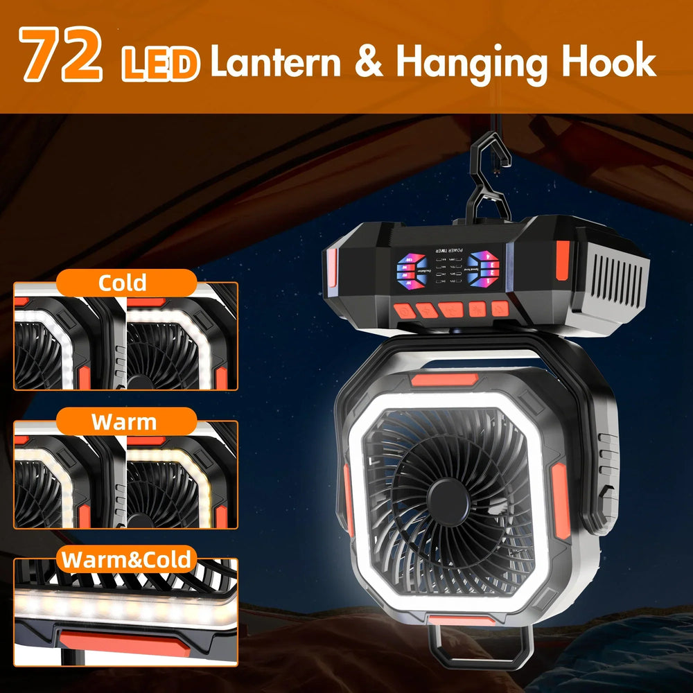Rechargeable Camping Fan with 40,000mAh Battery & LED Lantern – F22