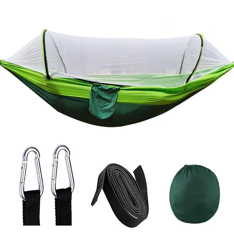 Camping Hammock with Mosquito Net – 210T Parachute Nylon, 200kg Capacity & 260×140cm