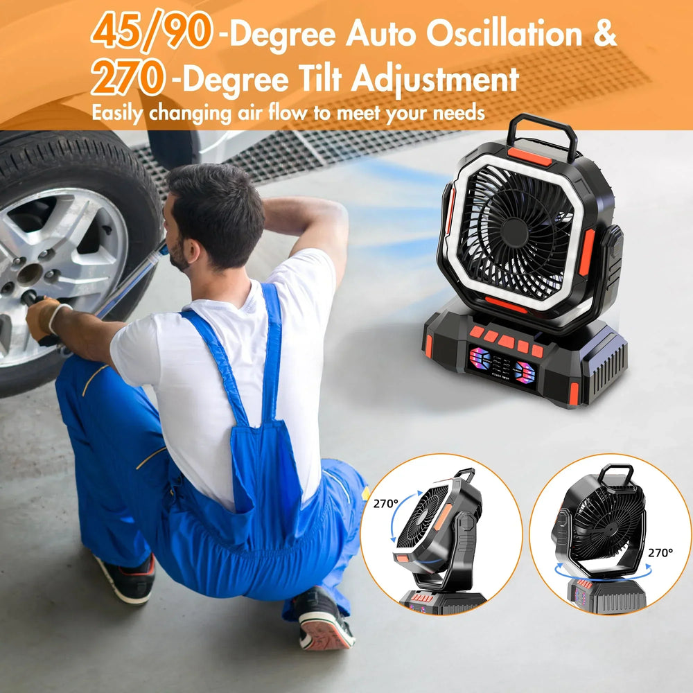 Rechargeable Camping Fan with 40,000mAh Battery & LED Lantern – F22
