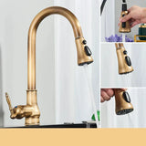 Pull-Down Kitchen Faucet – Matte Black/Antique Brass, Swivel Spout & Single Handle