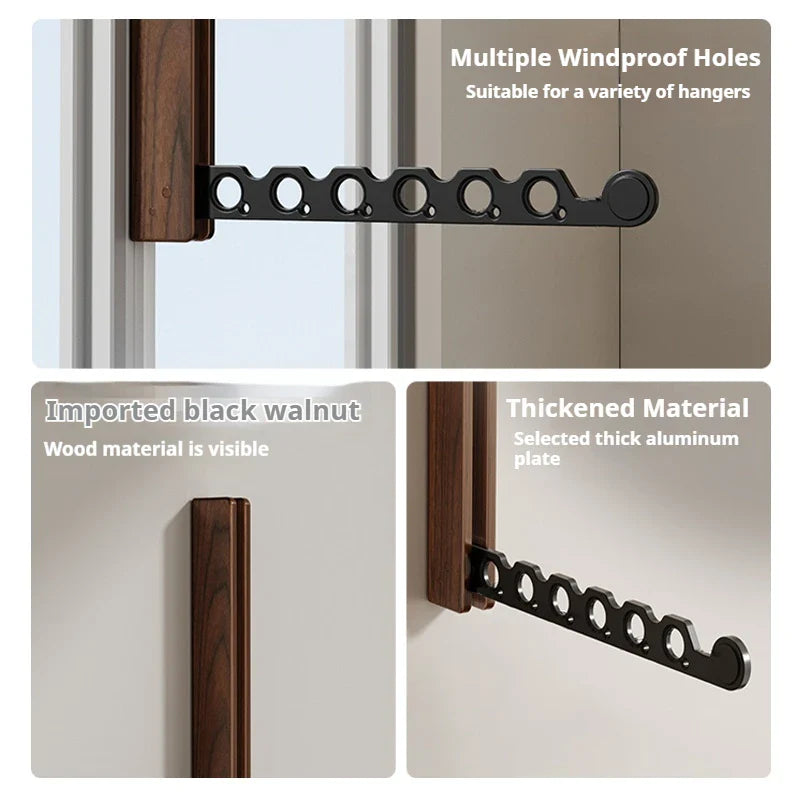 Folding Wall-Mounted Clothes Rack – Wood & Metal, Space-Saving Garment Bar