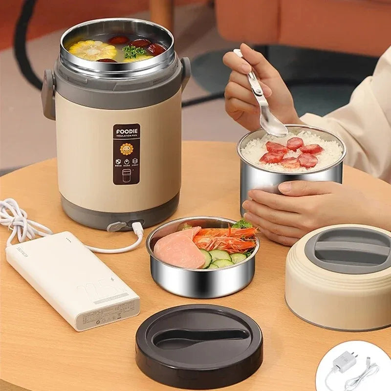 Electric USB Lunch Box – 2.0L, 65°C Food Warmer & Stainless Steel Containers